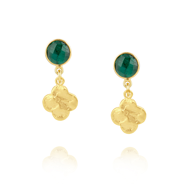 Yellow Gold Emerald Irish Clover Drops