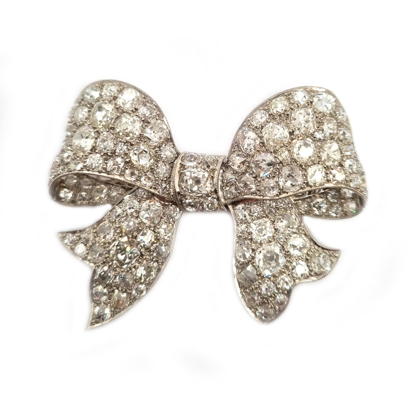 Antique Old Mine Cut Diamond Bow Brooch