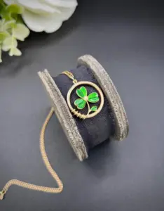 Antique 15 ct Gold, Edwardian Green Enamel And Pearl, 3 Leaf Clover Shamrock Pendant
