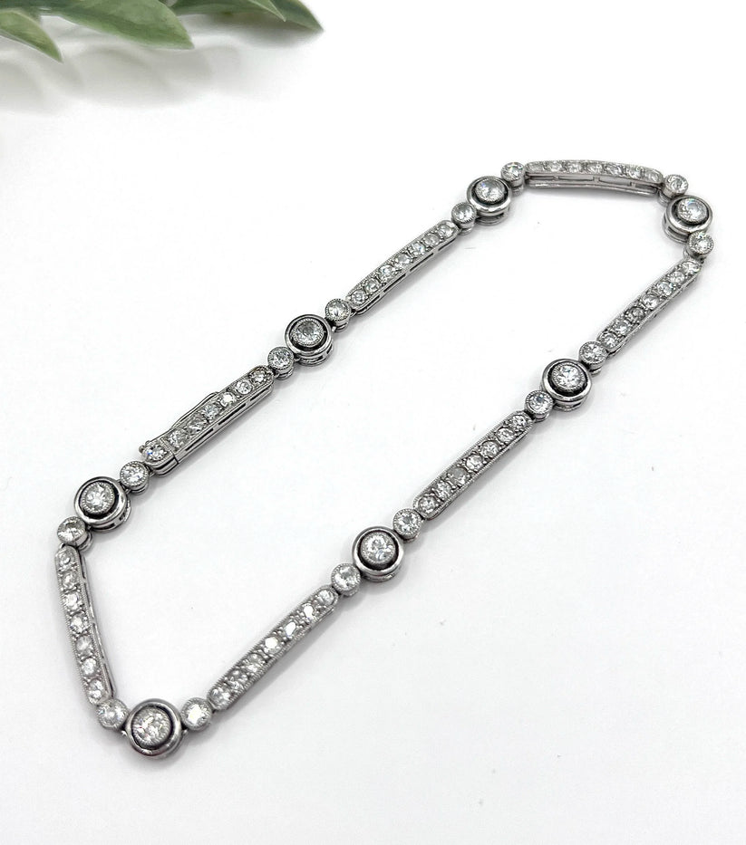 Antique Art Deco Platinum Diamond Target Bracelet, 3.00 Carats, Circa 1920