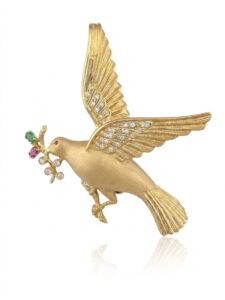 Vintage Diamond and 18ct Gold Large Flying Bird Brooch, Circa 1935