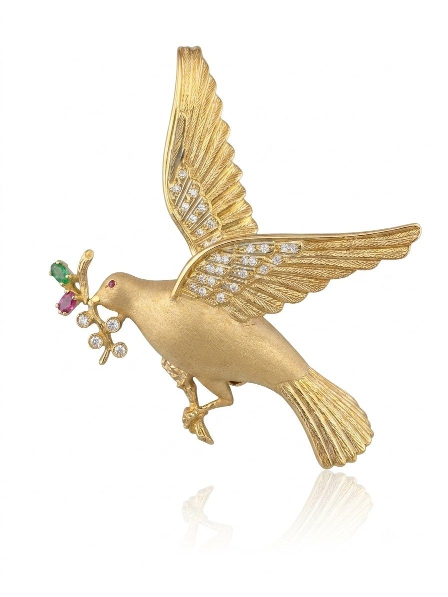 Vintage Diamond and 18ct Gold Large Flying Bird Brooch, Circa 1935