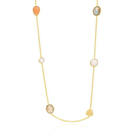 Penelope Multi-Stone Necklace: Peach Moonstone, Labradorite & Moonstone