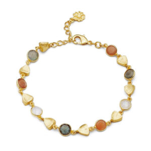Gold Sara Mixed Gemstone Bracelet: Peach Moonstone, Labradorite & Moonstone