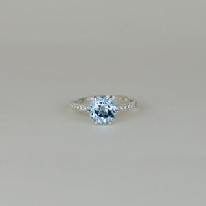 9ct White Gold 2.19ct Round Blue Topaz and Diamond Ring
