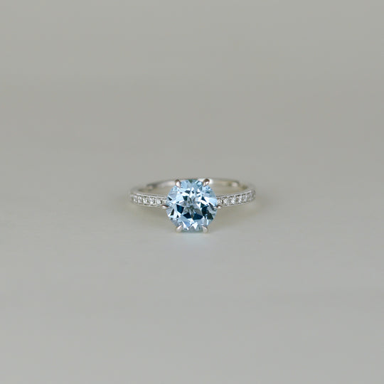 9ct White Gold 2.19ct Round Blue Topaz and Diamond Ring