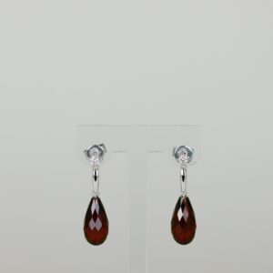 9ct White Gold 14.00ct Pear Briolette Garnet and Diamond Drop Earrings