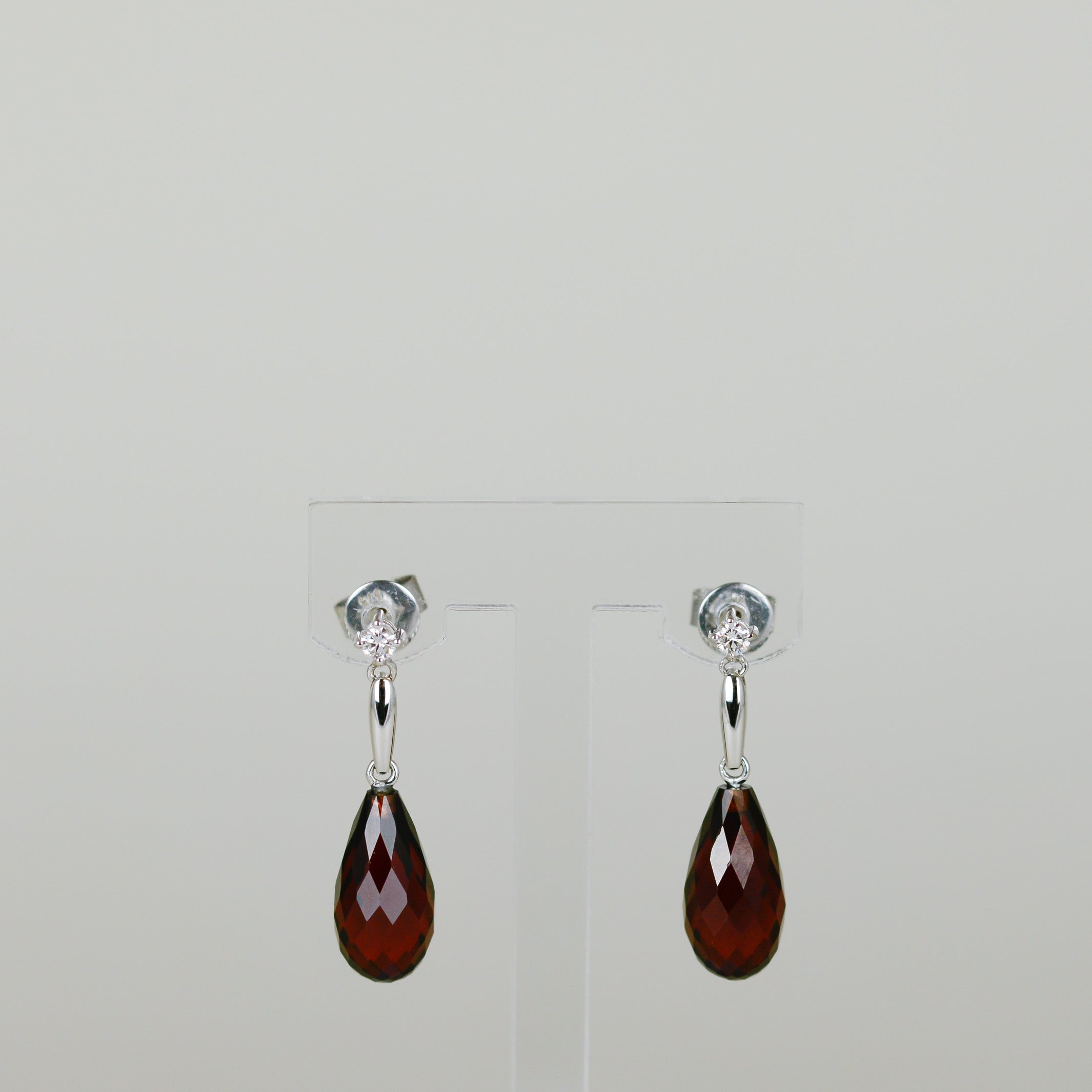 9ct White Gold 14.00ct Pear Briolette Garnet and Diamond Drop Earrings