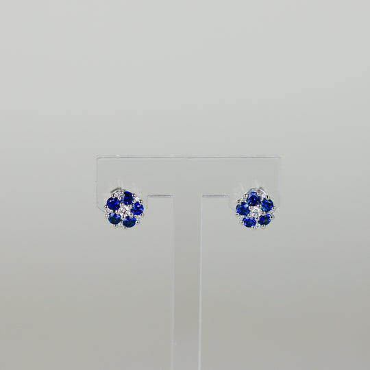 Platinum 0.78ct Round Sapphire and Diamond Stud Earrings
