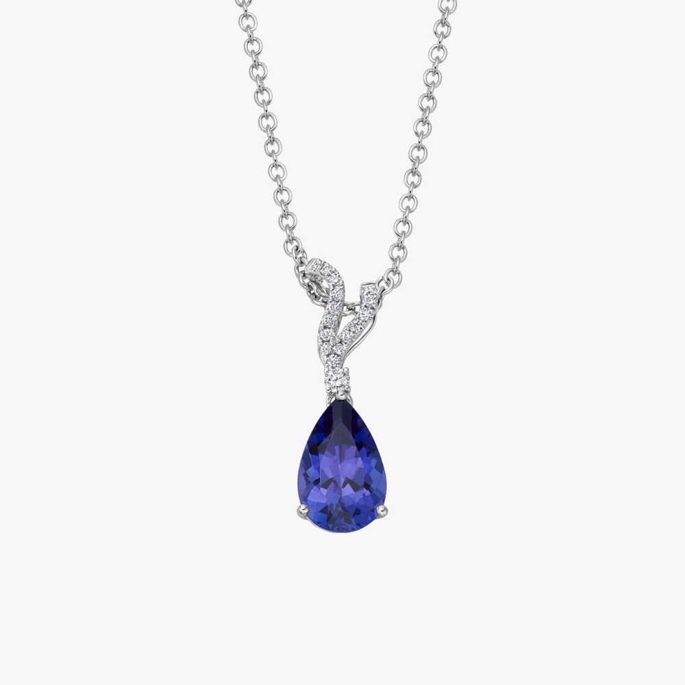 Wings Over Water Pear Tanzanite and Diamond Wave Detail Pendant