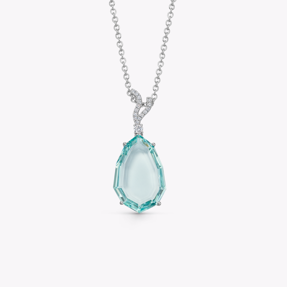 Wings Over Water Pear Green Beryl and Diamond Wave Detail Pendant