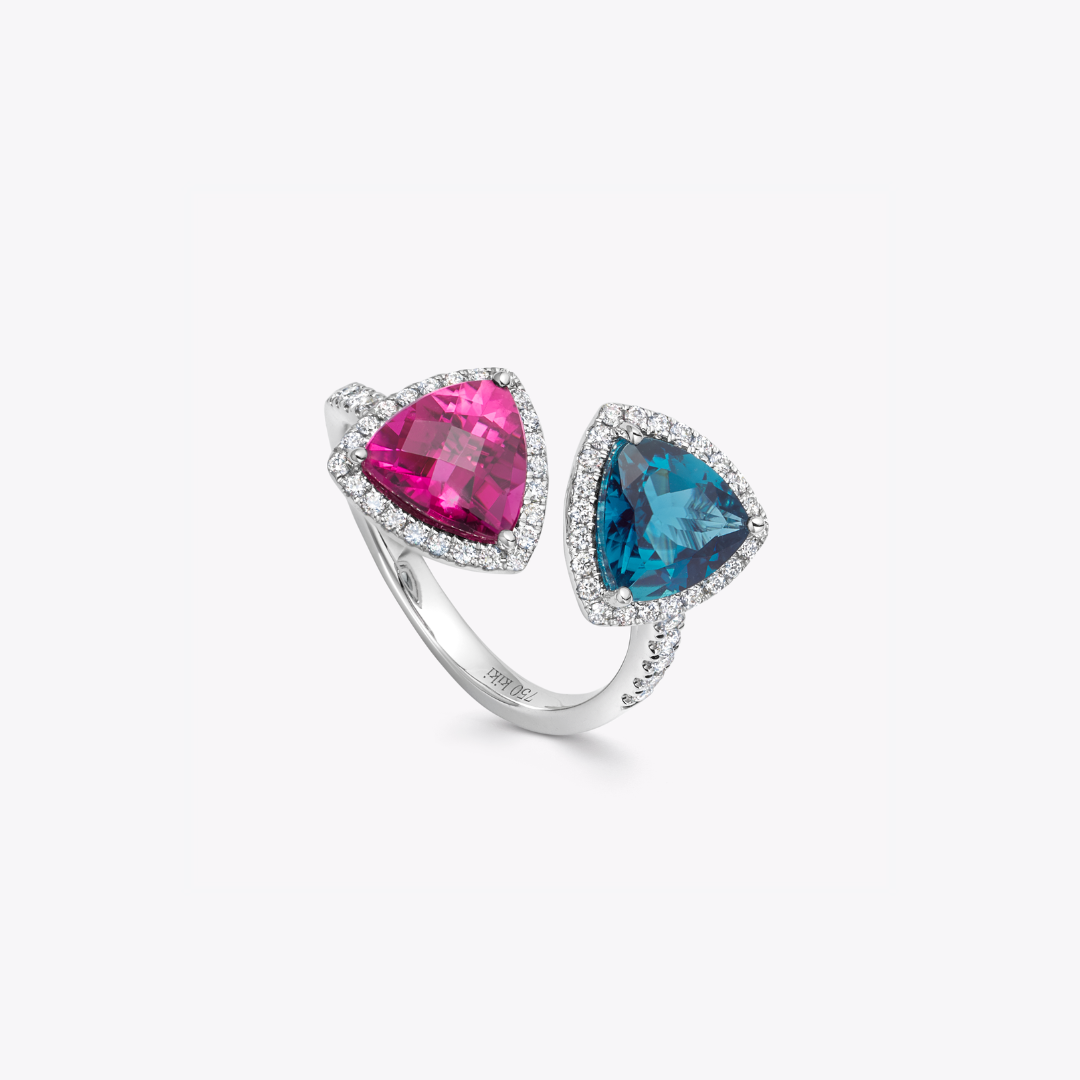 Special Editions Green Tourmaline and Pink Tourmaline Toi et Moi Ring