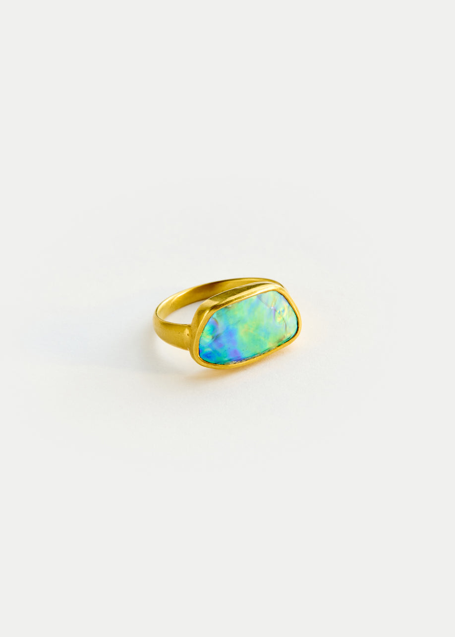 18kt Gold Beachcomber Abalone Shell Greek Ring