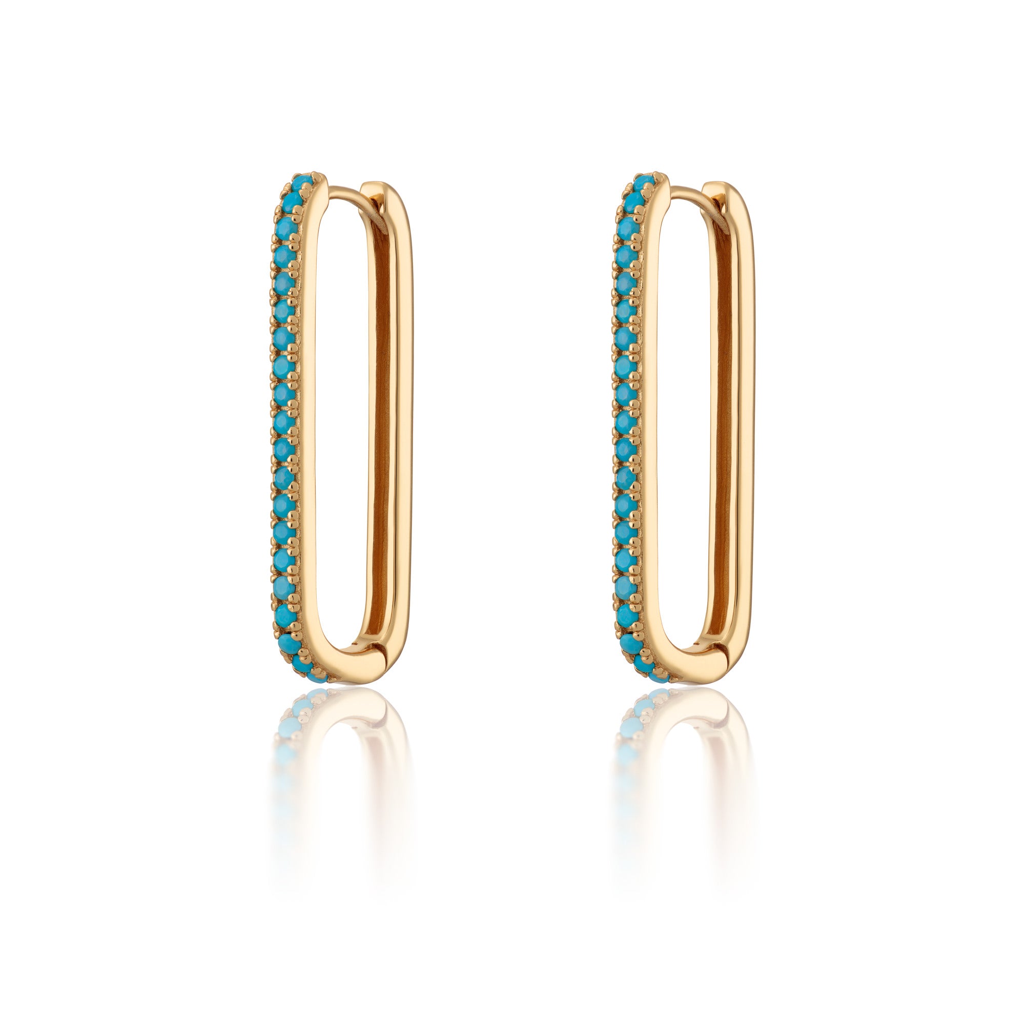 Gold Turquoise Elongated Oval Hoop Earrings