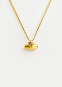 22kt Gold Amulet with Navratna Crest on Cord