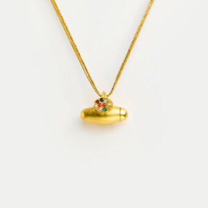 22kt Gold Amulet with Navratna Crest on Cord