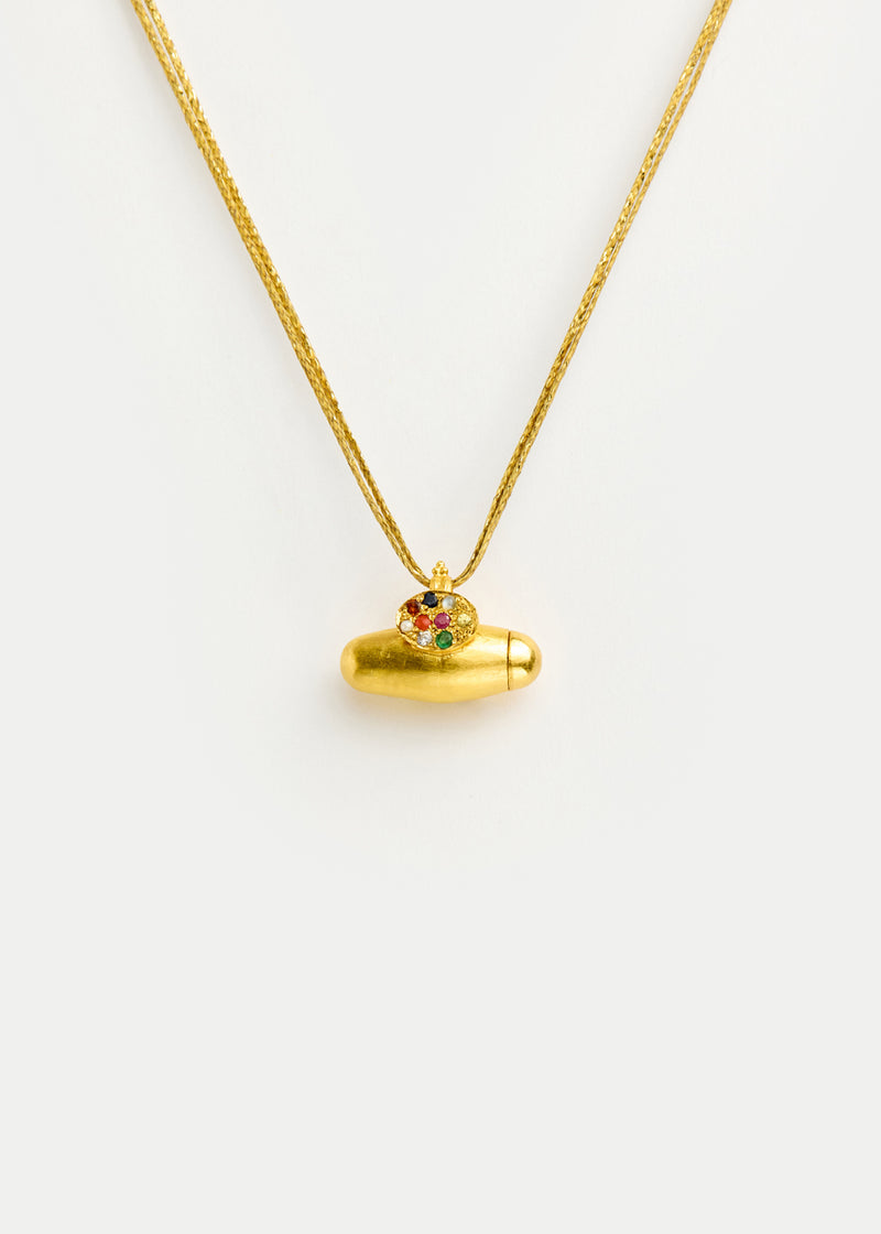 22kt Gold Amulet with Navratna Crest on Cord