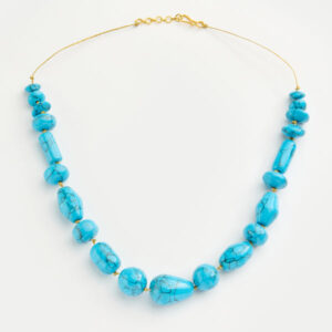 18kt Gold Vermeil PSTM Afghanistan Turquoise Multi Beads Necklace on Cord