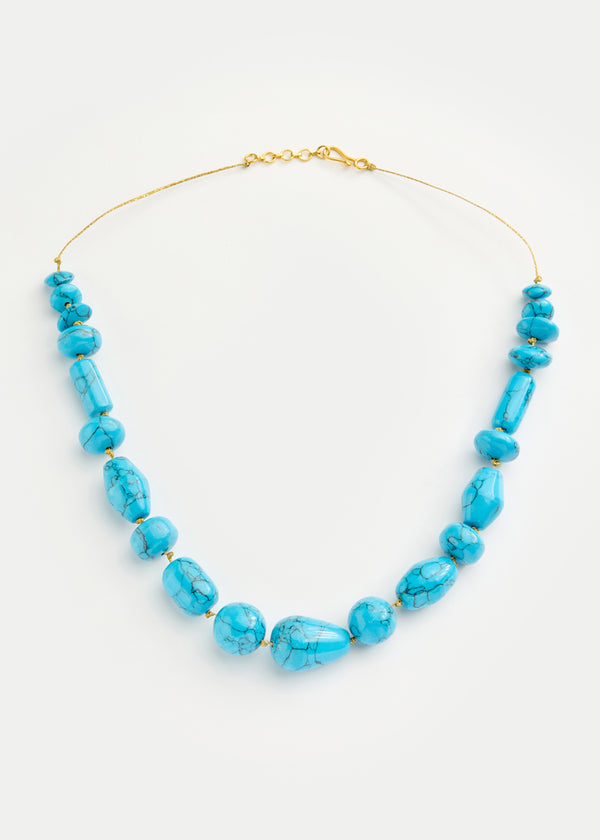 18kt Gold Vermeil PSTM Afghanistan Turquoise Multi Beads Necklace on Cord