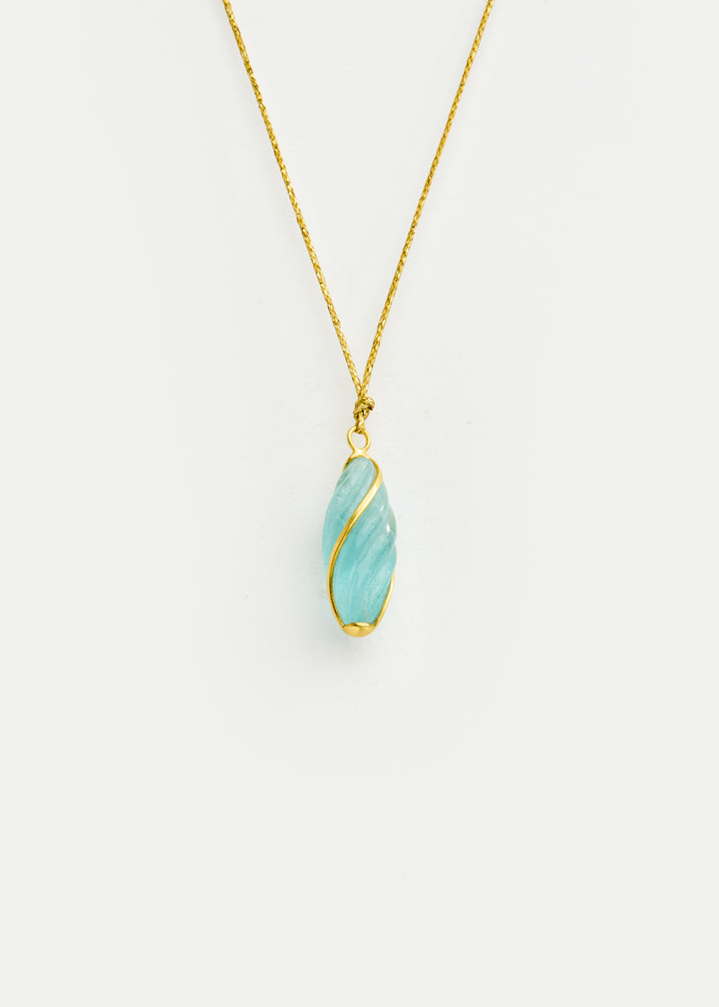 18kt Gold Carnival Aquamarine Twist Amulet on Cord