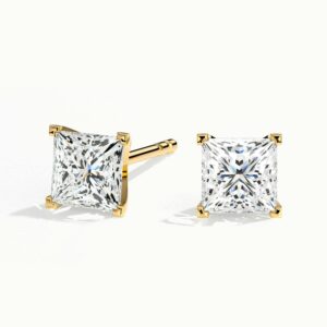 Princess Cut 18k Yellow Gold Lab Diamond Earrings