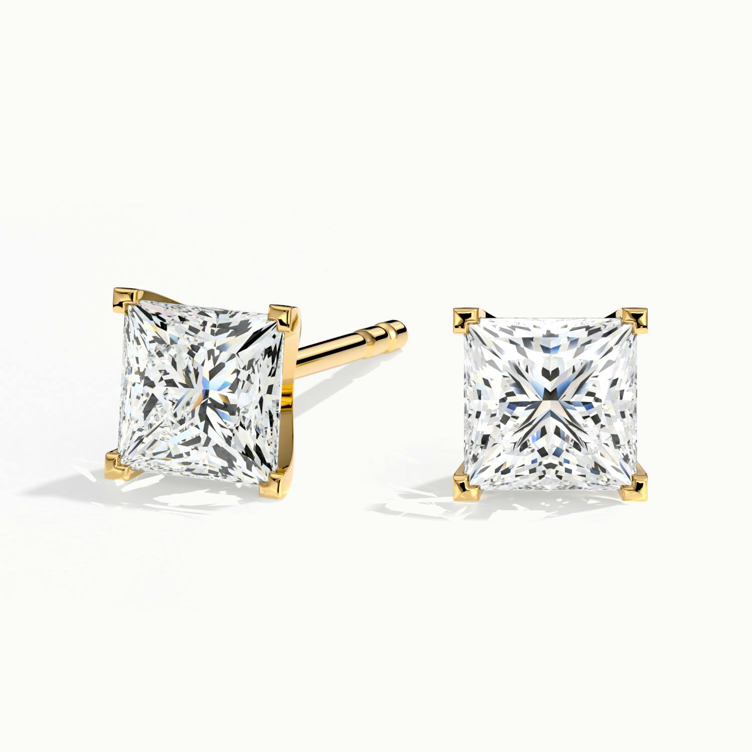 Princess Cut 18k Yellow Gold Lab Diamond Earrings