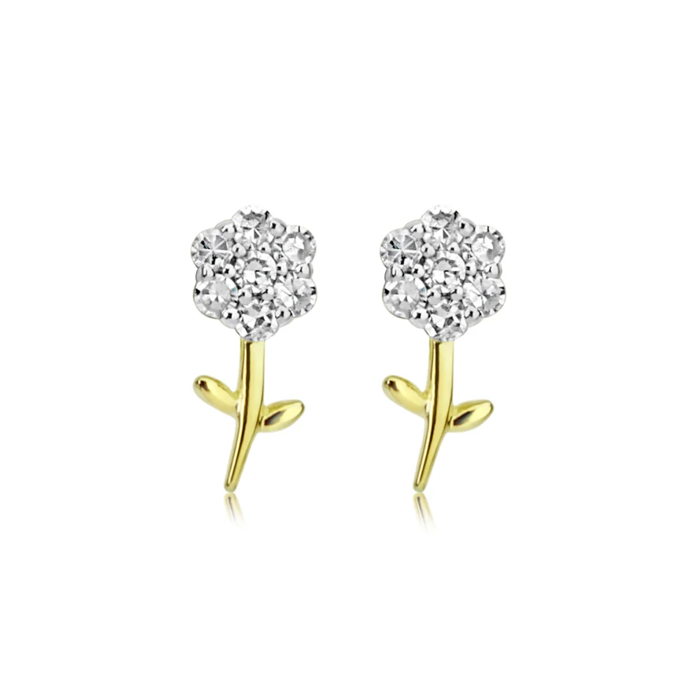 Meira T 14ct White Gold & 14ct Yellow Gold Flower Diamond Stud Earrings