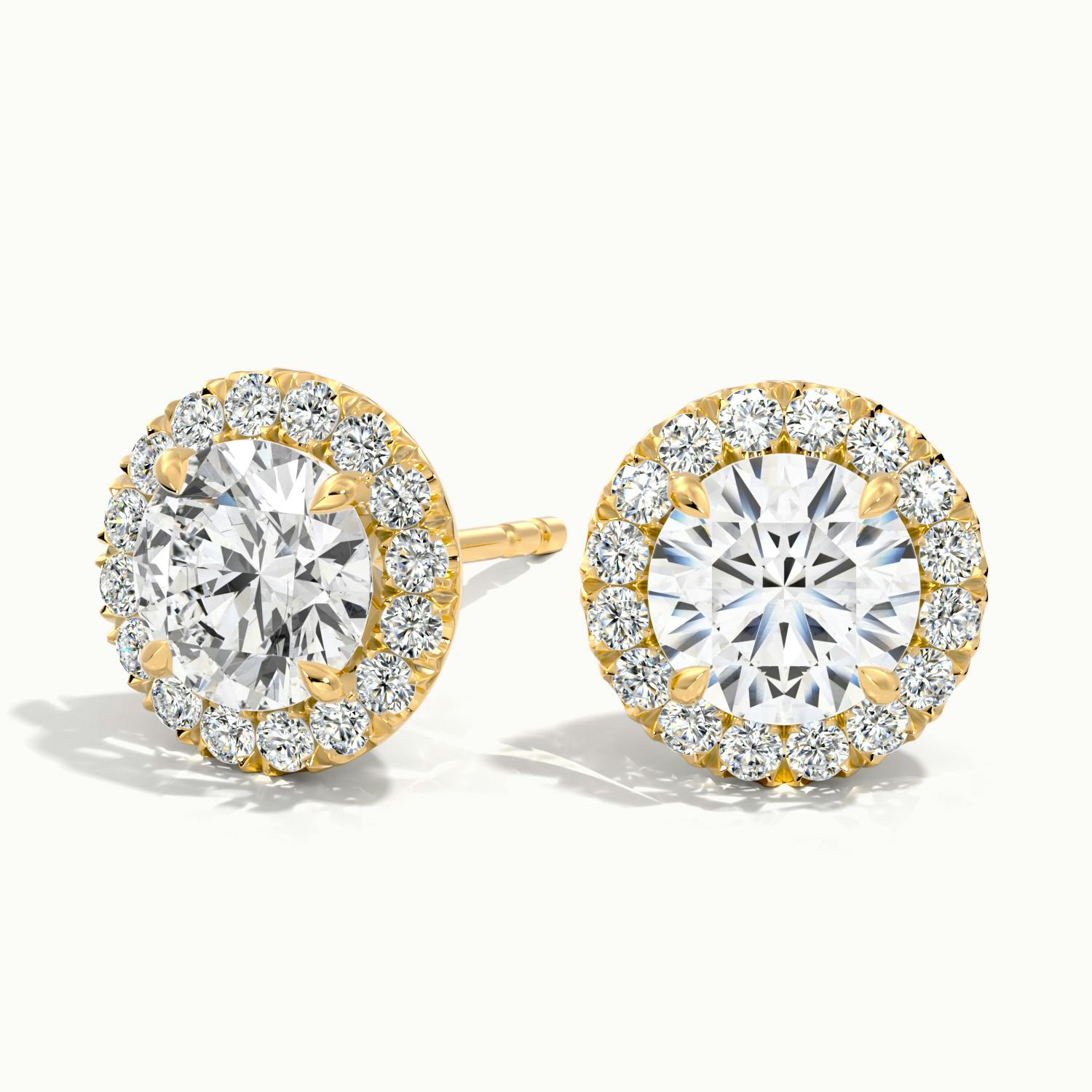 Round Halo 18k Yellow Gold Lab Diamond Earrings