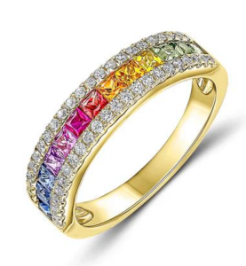 Galio 18ct Yellow Gold Rainbow Sapphire & Diamond Ring
