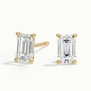 Emerald Cut 18k Yellow Gold Lab Diamond Earrings