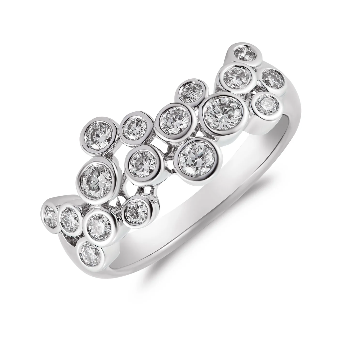 Galio 18ct White Gold Diamond Bubble Ring