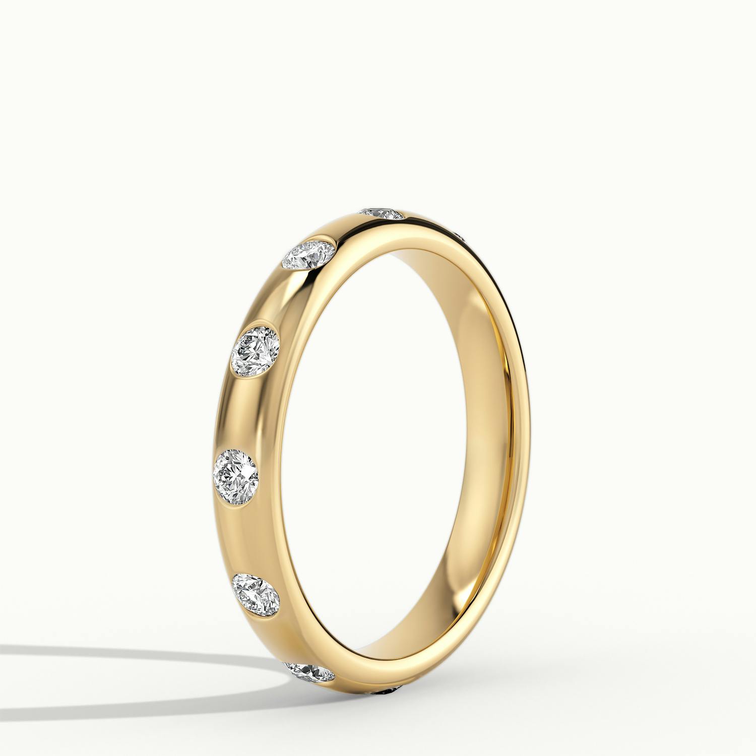 3mm 12 Stone Flush Diamond Ring in 18k Yellow Gold
