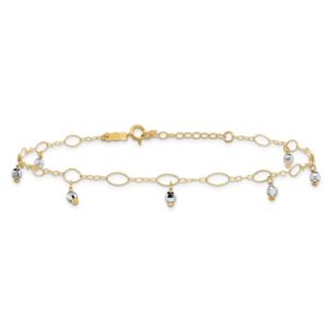 14K Two-Tone Mirror Bead Dangles 9 inch Plus 1 inch Extender - Total 10 inch Anklet