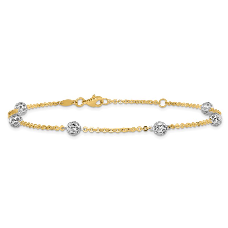 14K Two-tone Polished and Diamond-cut Anklet