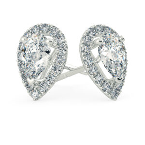 Bijou Pear Diamond Stud Earrings in 18K White Gold with Butterfly Backs