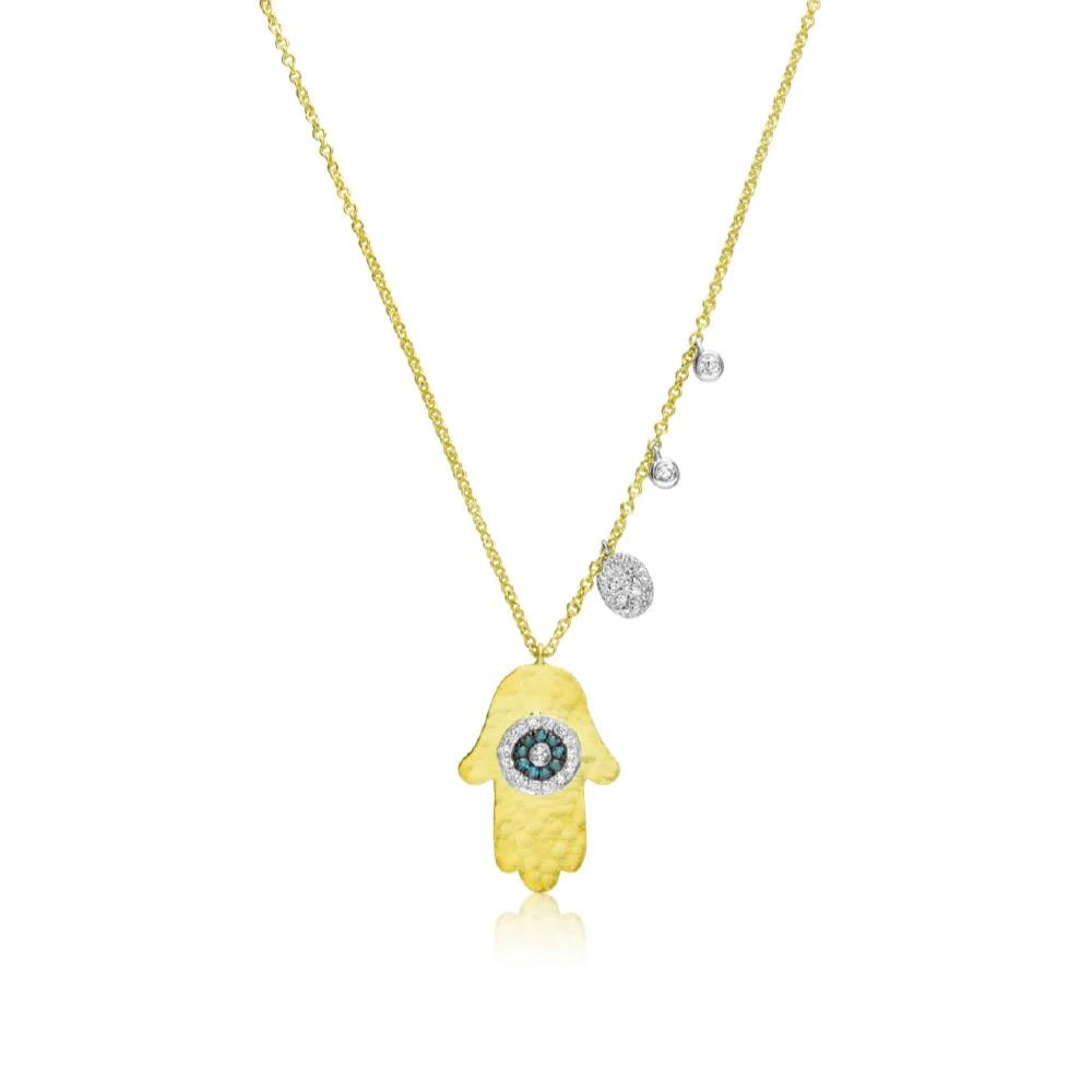 Meira T 14ct Yellow Gold Hamsa Hand Diamond Necklace