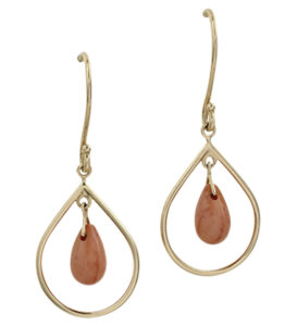 Cabochon Orange Coral Earrings in 18k Yellow Gold