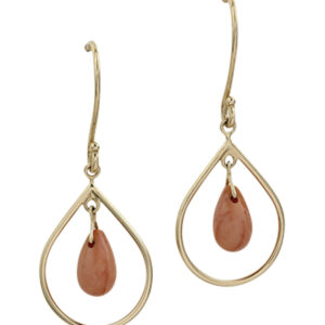 Cabochon Orange Coral Earrings in 18k Yellow Gold