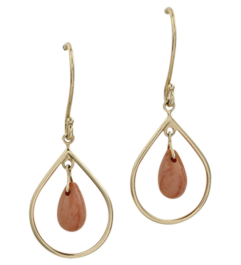 Cabochon Orange Coral Earrings in 18k Yellow Gold