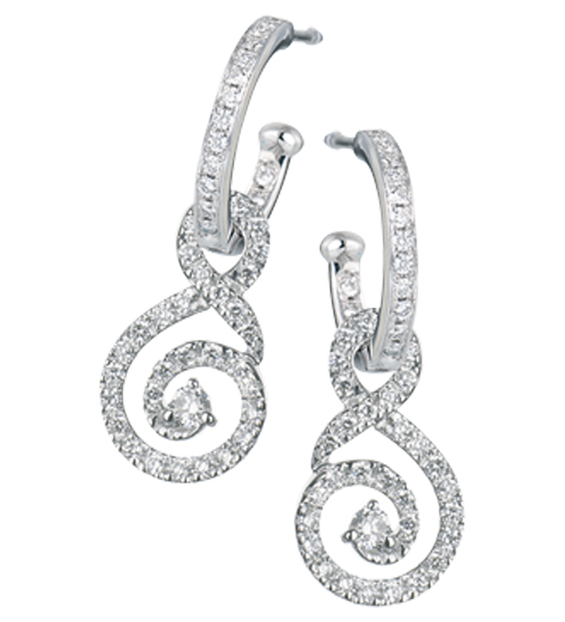 Diamond Set Hoop with Detachable Diamond Swirls in 18k White Gold