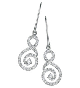 Diamond Set Swirl Drop Earrings on French Wires in 18k White Gold