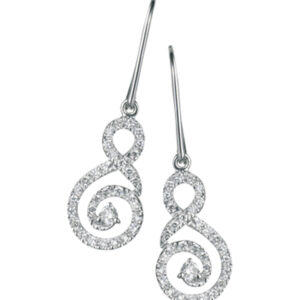 Diamond Set Swirl Drop Earrings on French Wires in 18k White Gold