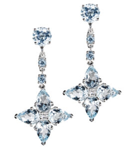 Blue Topaz and Diamond Flower Drop Earrings