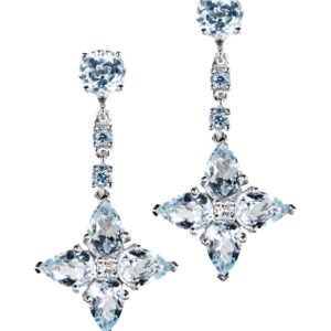 Blue Topaz and Diamond Flower Drop Earrings