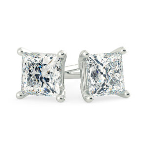 Ettore Princess Diamond Stud Earrings in Platinum with Butterfly Backs