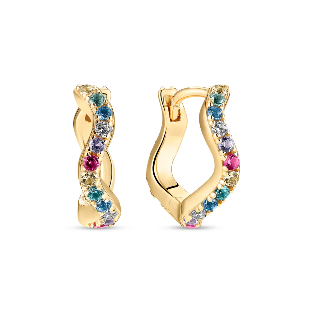 Sif Jakobs Earrings Ellera Waves Yellow Gold with Multi-coloured Zirconia