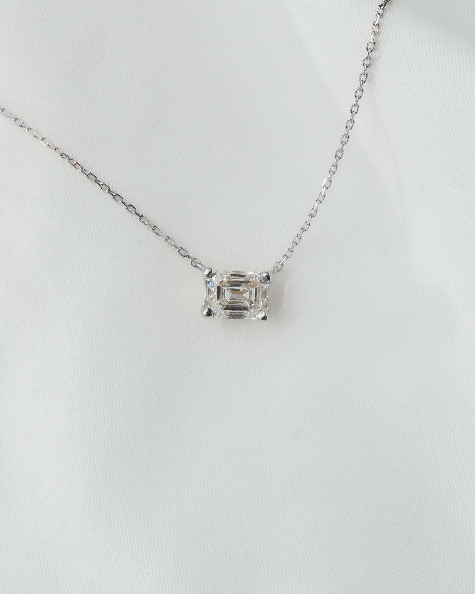 East to West - Horizontal Emerald Cut Lab Grown Diamond Pendant