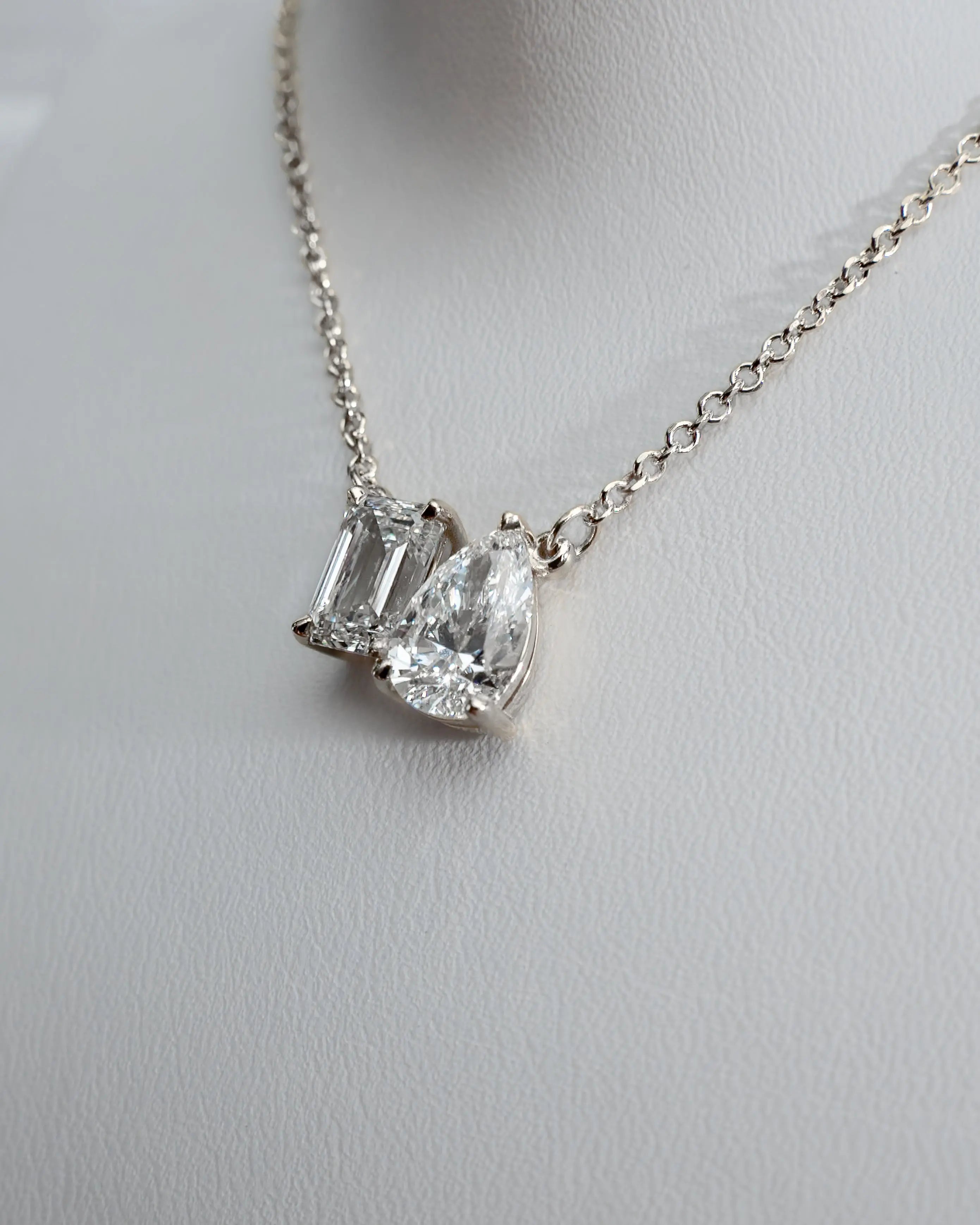 Toi Et Moi - Platinum Emerald & Pear Lab-Grown Diamond Pendant Necklace
