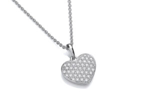 9ct White Gold Large Diamond Set Heart Pendant on Chain