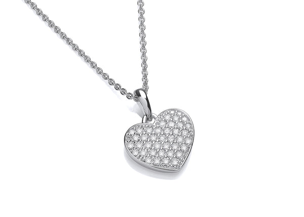 9ct White Gold Large Diamond Set Heart Pendant on Chain